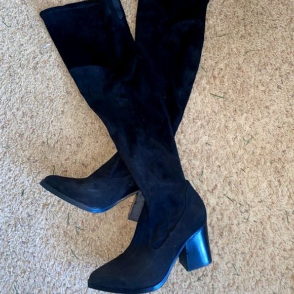 Marc Fisher Black Suede Over the Knee Boots - Sz 9 - Picture 1 of 3